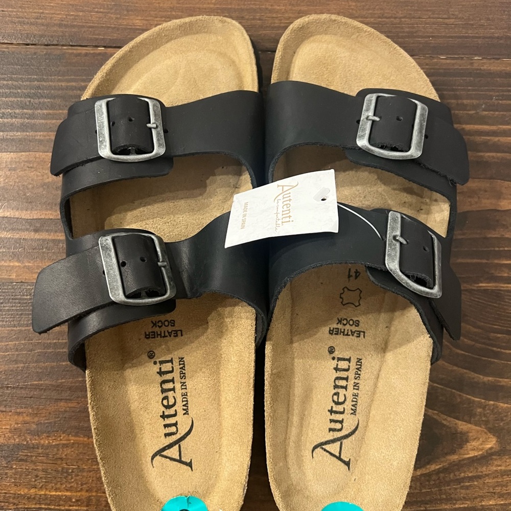 NWT, Men’s Autenti Black leather sandals. Size 41,(men’s 8)